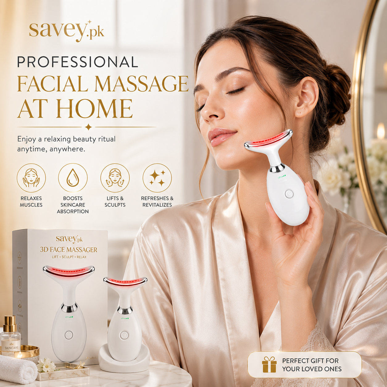 3D LED Face Massager | Face & Neck Beauty Device | Savey.pk