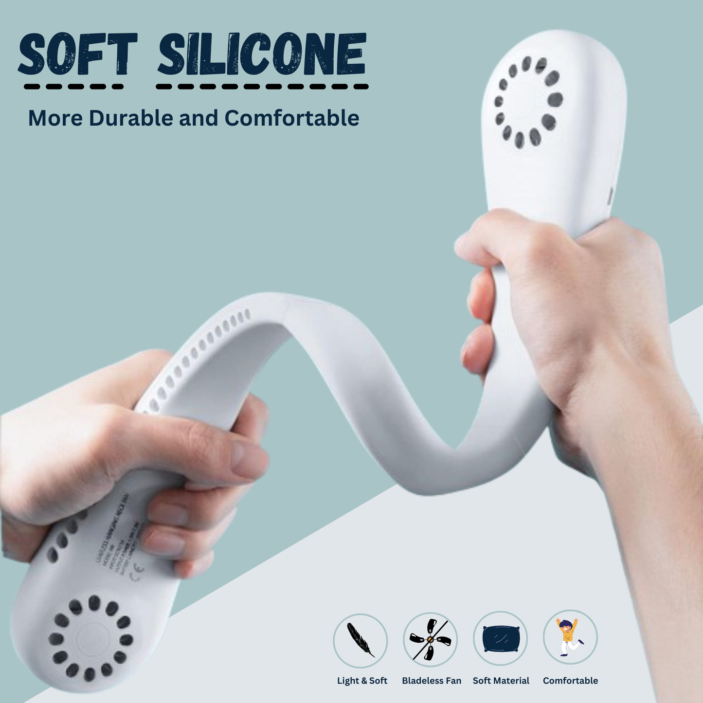 Mini Portable Neck Fan, 3-Speed, USB Rechargeable, Quiet, Long Battery Life.