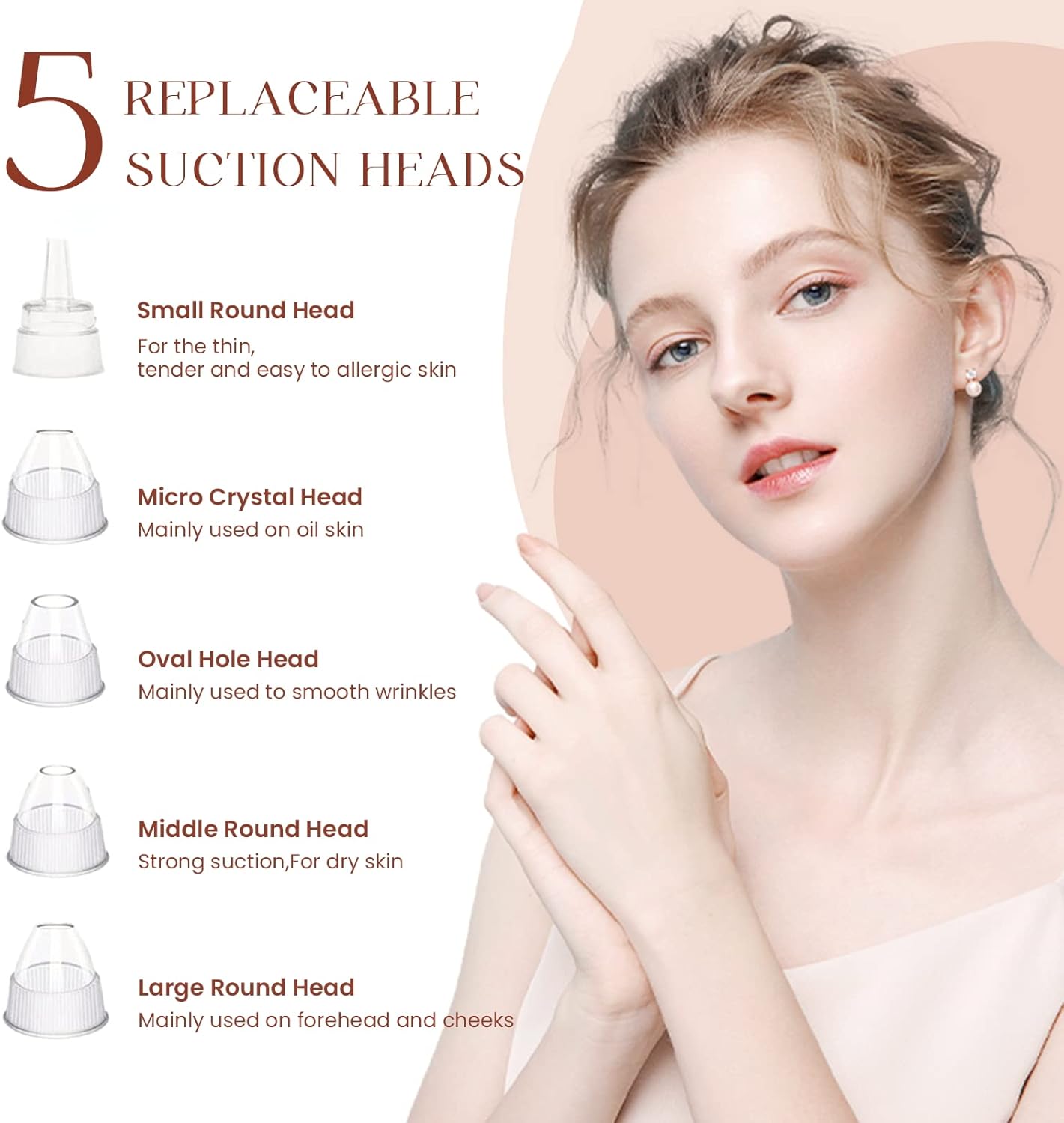 USB Rechargeable Blackhead Remover Vacuum – 5 Suction Levels, 5 Probes, Professional Facial Pore Cleaner and Acne Extractor (White)