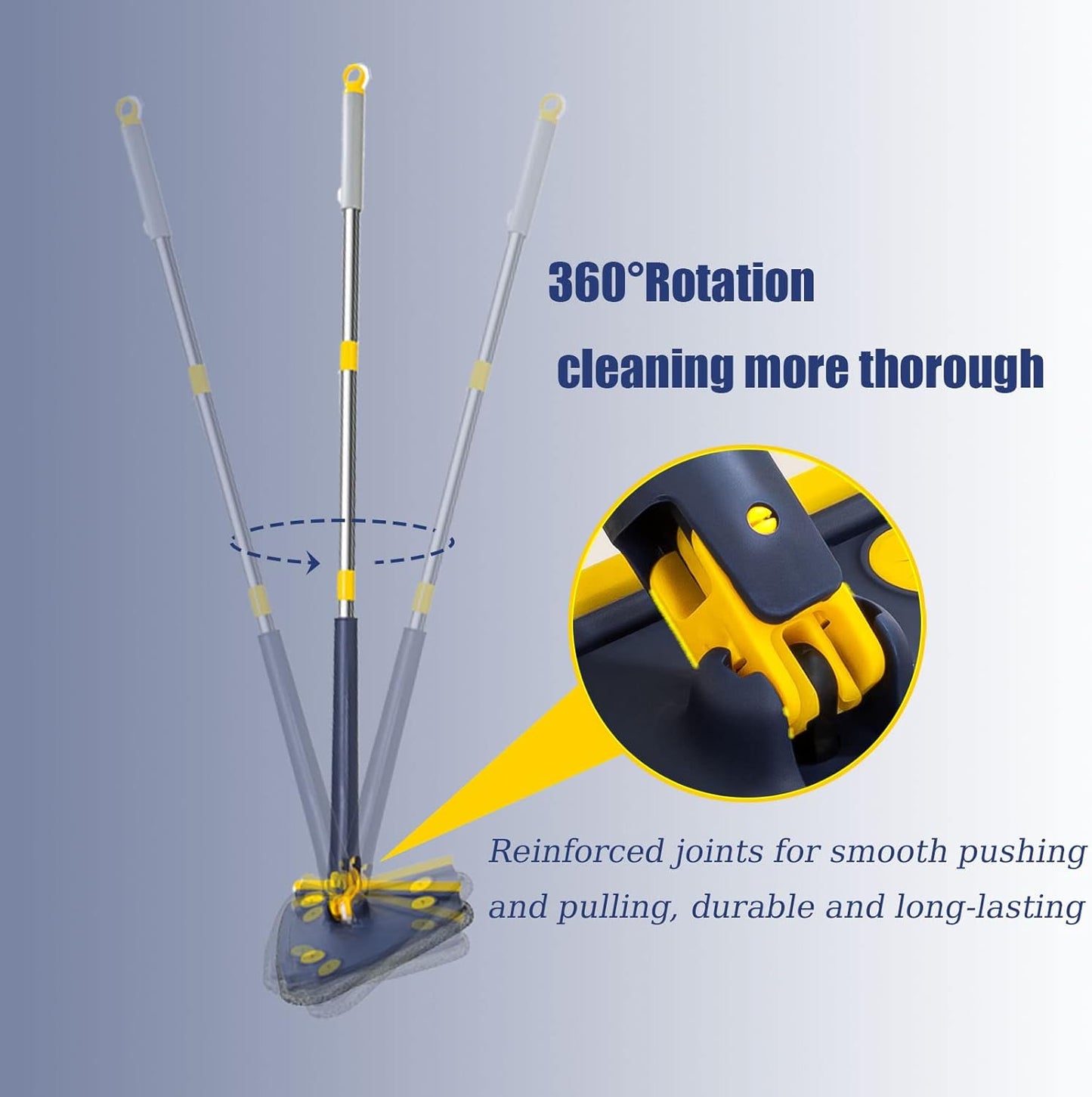 360° Rotating Triangle Mop with Long Handle & Washable Pads for Floor/Ceiling/Glass/Car.