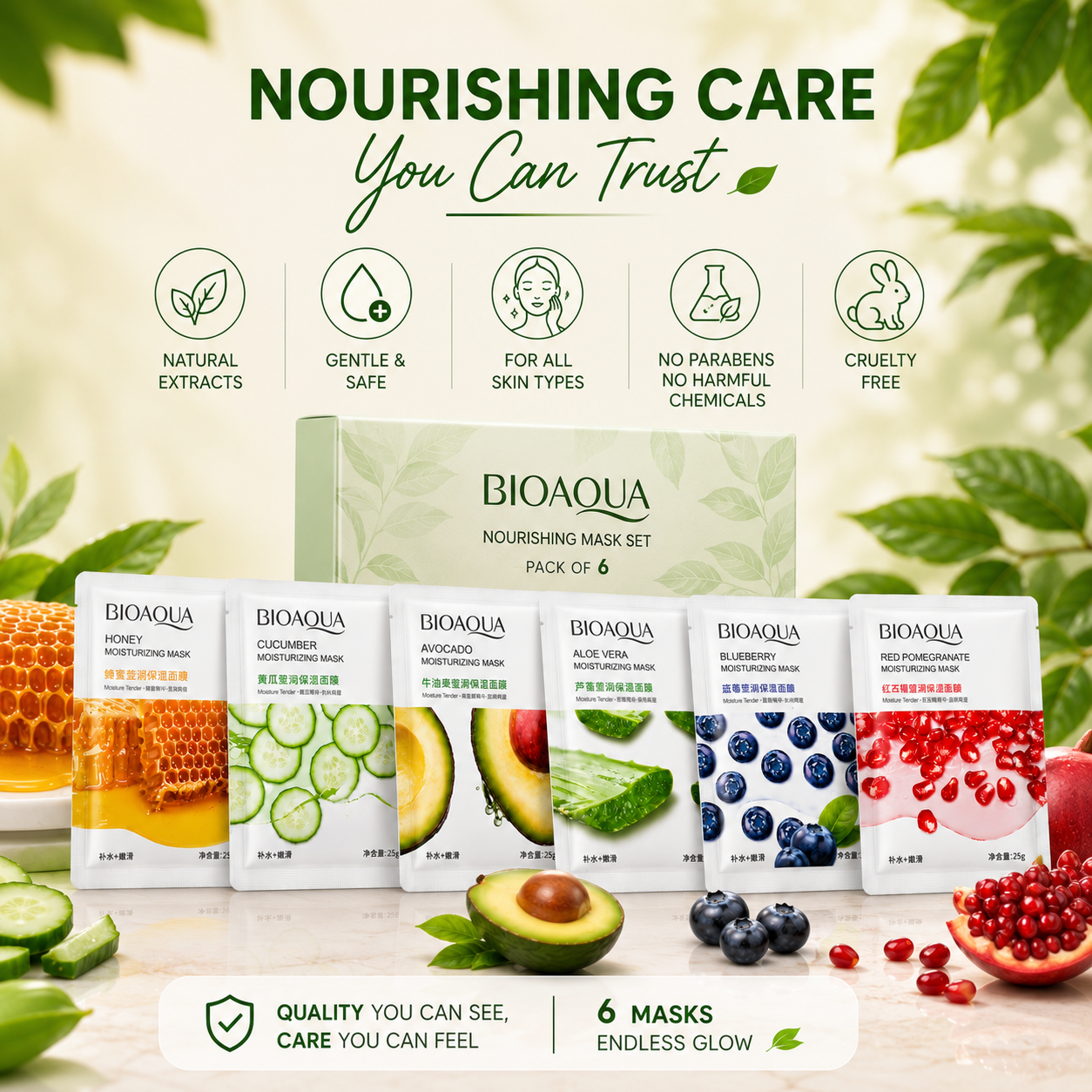 6-Pack Hydrating Sheet Face Masks for Glowing Skin