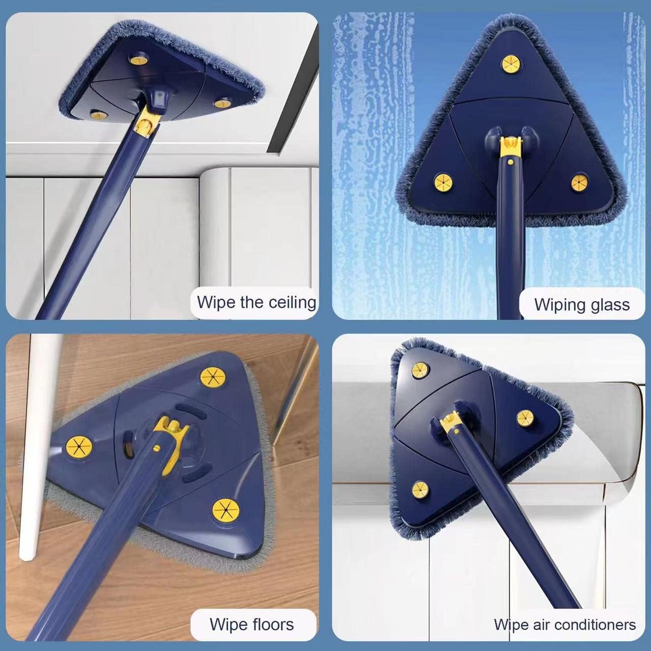 360° Rotating Triangle Mop with Long Handle & Washable Pads for Floor/Ceiling/Glass/Car.