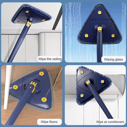360° Rotating Triangle Mop with Long Handle & Washable Pads for Floor/Ceiling/Glass/Car.