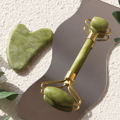 Premium Jade Roller & Gua Sha Set – Luxurious Facial Sculpting Tools for Radiant, Firm Skin & Defined Jawline.