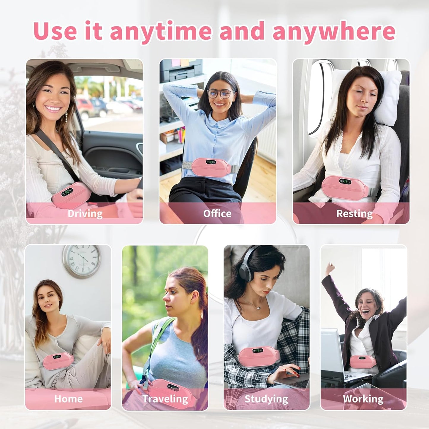 USB Rechargeable Cramp Relief Belt – Stylish Heating Pad for Women’s Comfort