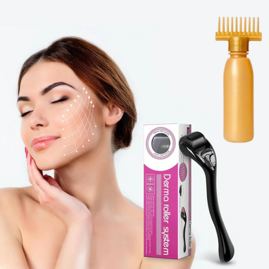 Derma Roller & Hair oil applicator comb bottle - Tool for Skin Care, Beard Growth, and Hair Regrowth.