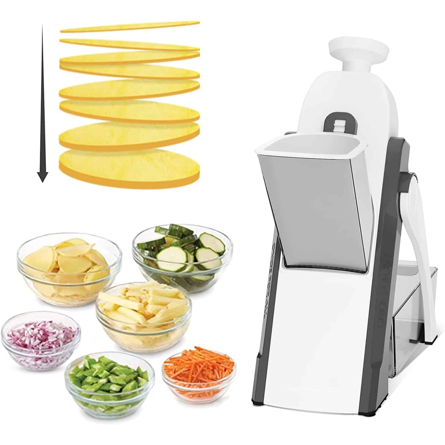 5-in-1 Adjustable Mandoline Slicer & Vegetable Chopper – Safe, Multifunctional Kitchen Tool for Slicing, Shredding, Dicing, and Chopping